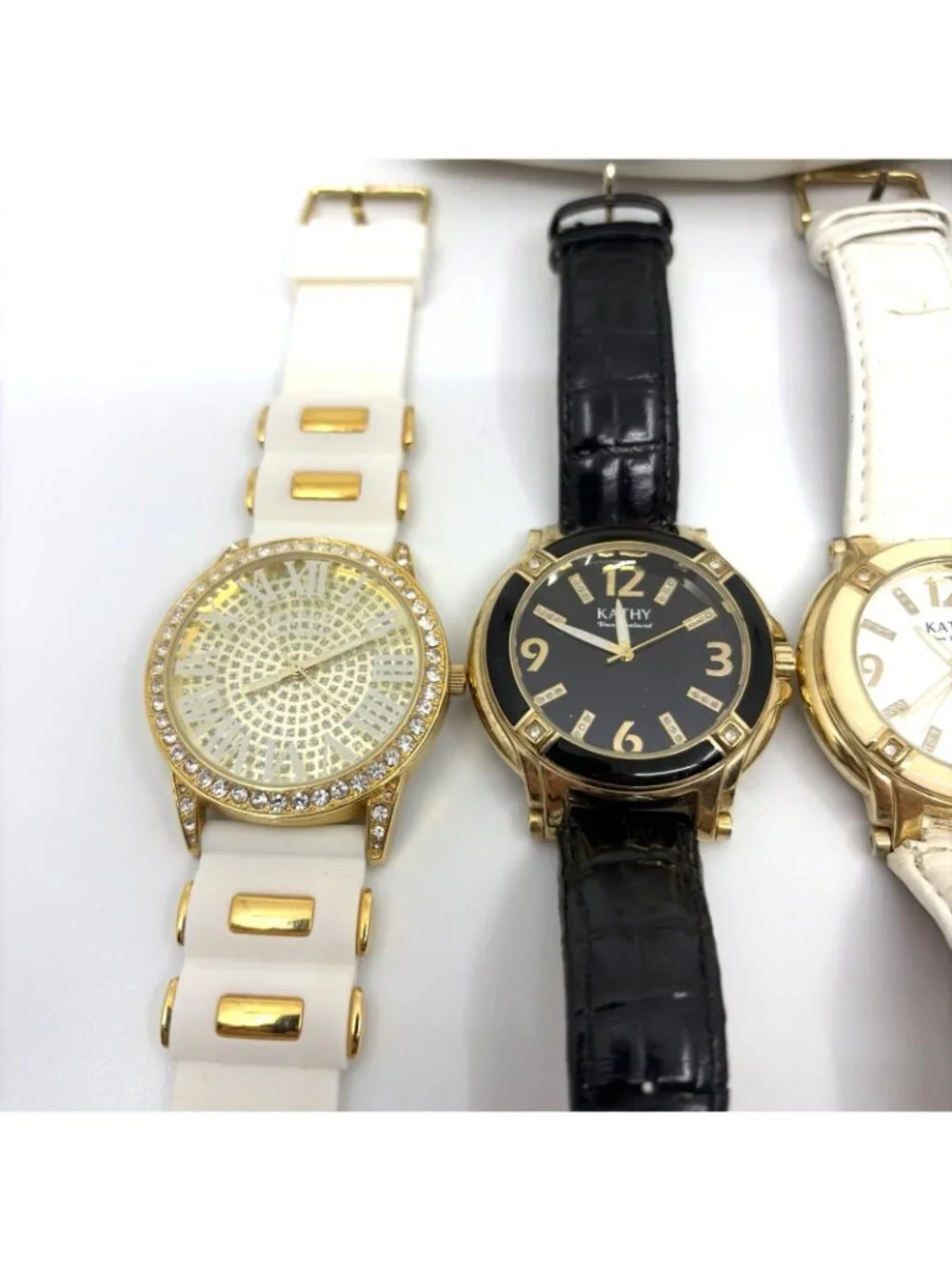 Kathy Van Zeeland Lot 5 Women's Quartz Fashion Watches Rhinestone Gold Tone